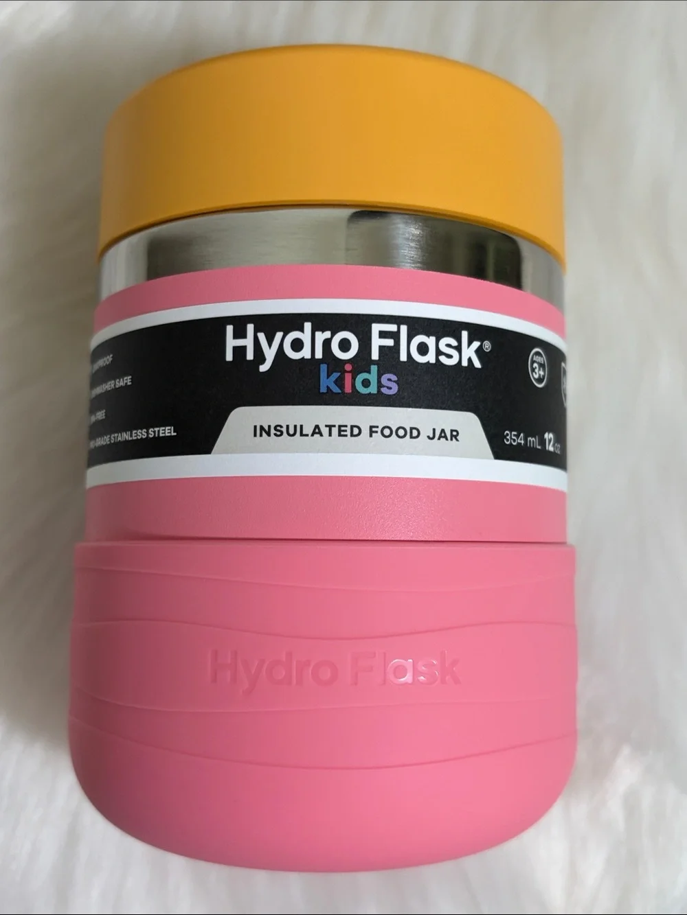NIB Hydro Flask Dahlia Pink Yellow Kids Insulated 12oz Food Jar and Boot